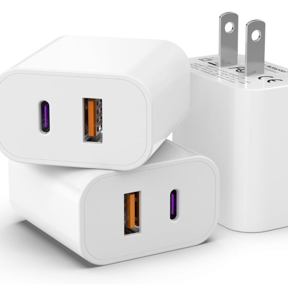 K703 (PACK OF 3) 20W Fast Charging Block Type C & A